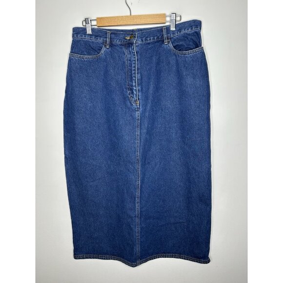 L.L. Bean Denim Jean Skirt Women’s Long Modest Vintage Pockets Size 16 Petite - Picture 1 of 10